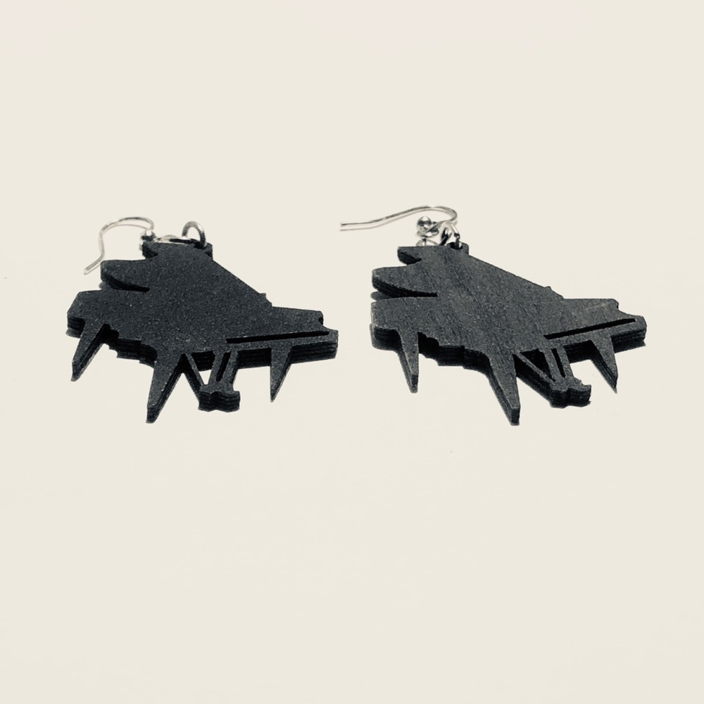 3/$15 Black Wooden Baby Grand Piano Earrings